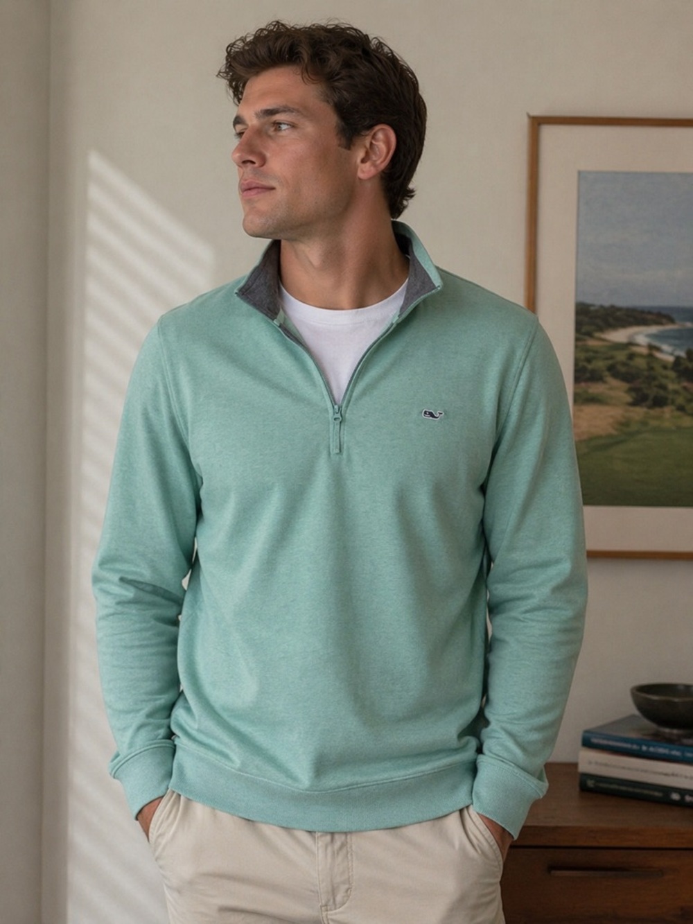 Vineyard Vines Light Green and Gray Pullover